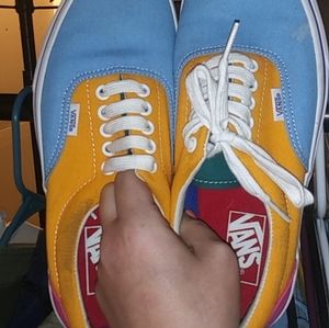 Yellow blue and pink vans